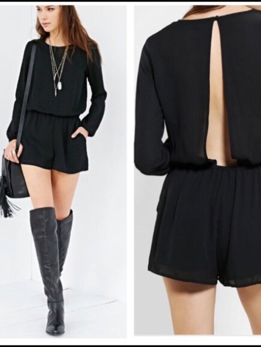 Lucca Couture Black Long Sleeve Sheer Romper with Pockets, Size XS - Picture 6 of 6